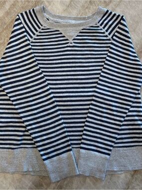 LL Bean Organic Cotton Sweater Navy Grey Stripe L Lightweight